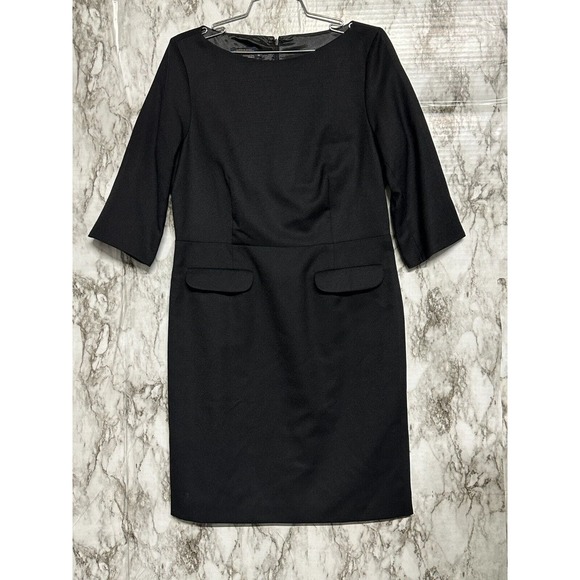Pendleton Virgin wool Black midi Dress 1/2 sleeve Size 10 p